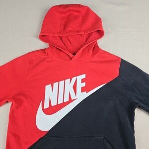 Nike Standard‎ Fit Boys XL Red Black Colorblock Spellout Pullover Hoodie Youth